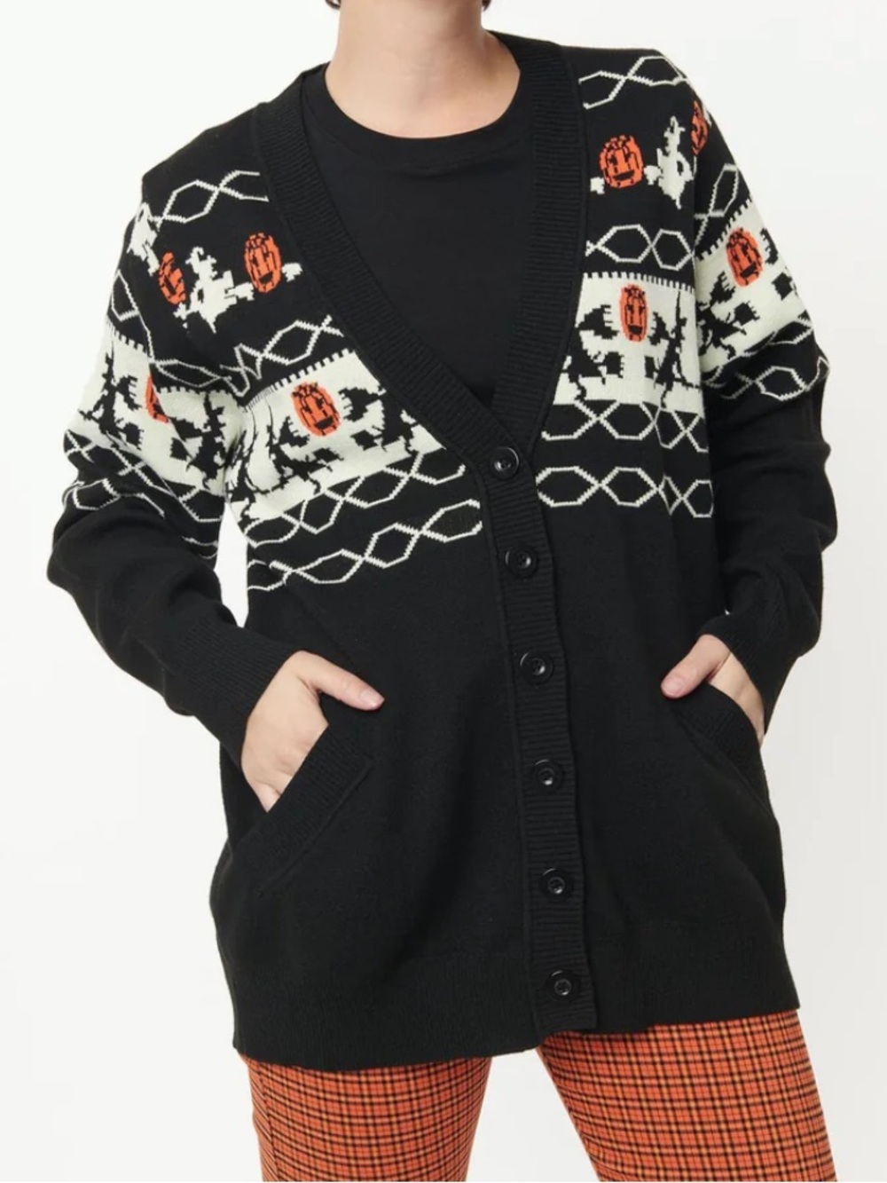 UNIQUE VINTAGE Halloween Fair Isle Button Cardigan Size M/L NEW Pumpkin Witch